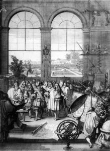 Marin Mersenne organise le travail scientifique collectif, crée et anime l’Academia parisiensis où se réunissent Mydorge, Carcavy, Pascal, Roberval, Huygens, etc., et qui constitue les prémices de celle que Colbert ouvrira officiellement en 1666.